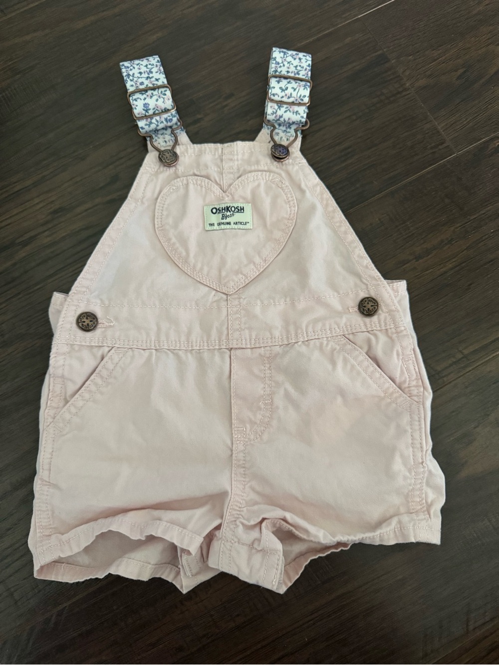 OshKosh B'gosh Pink Heart Short Overalls for toddler | 12 months